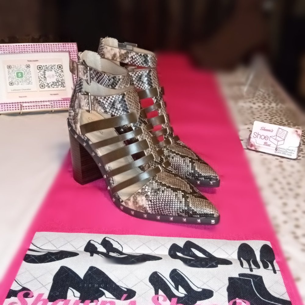 Strappy Snakeskin Booties